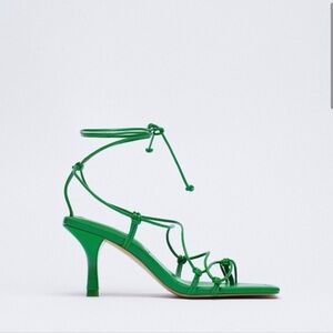 ZARA GREEN STRAP HEELED SANDALS SZ. 37